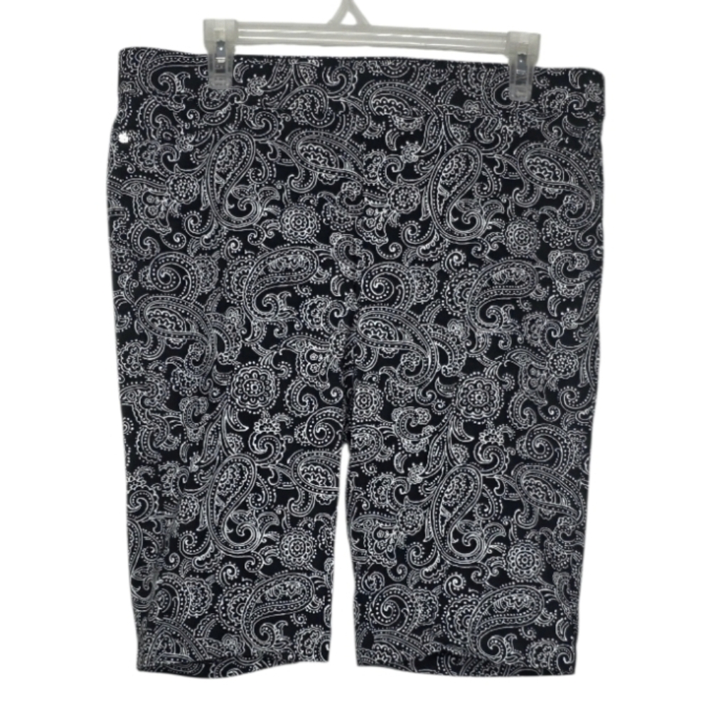 Rafaella Black and White Paisley Pull-On Bermuda Shorts